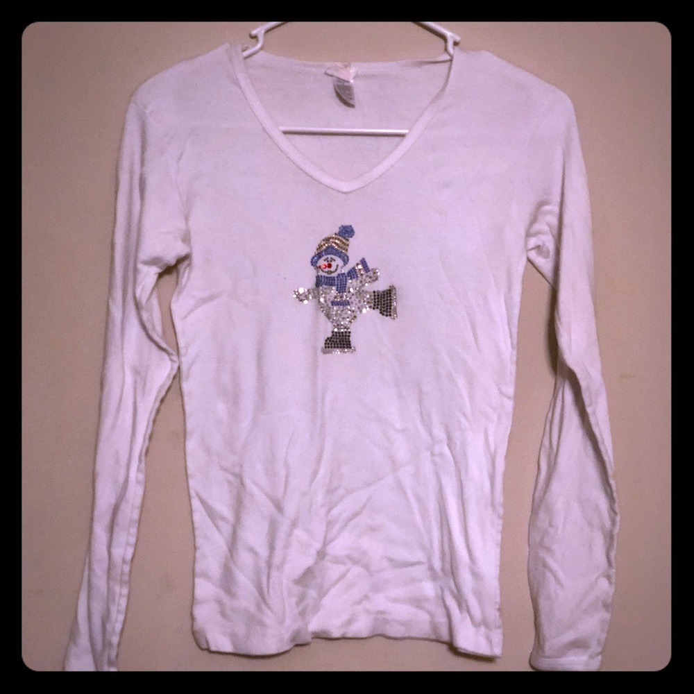 LONG-SLEEVE WHITE COTTON TSHIRT WITH HOLIDAY THEME